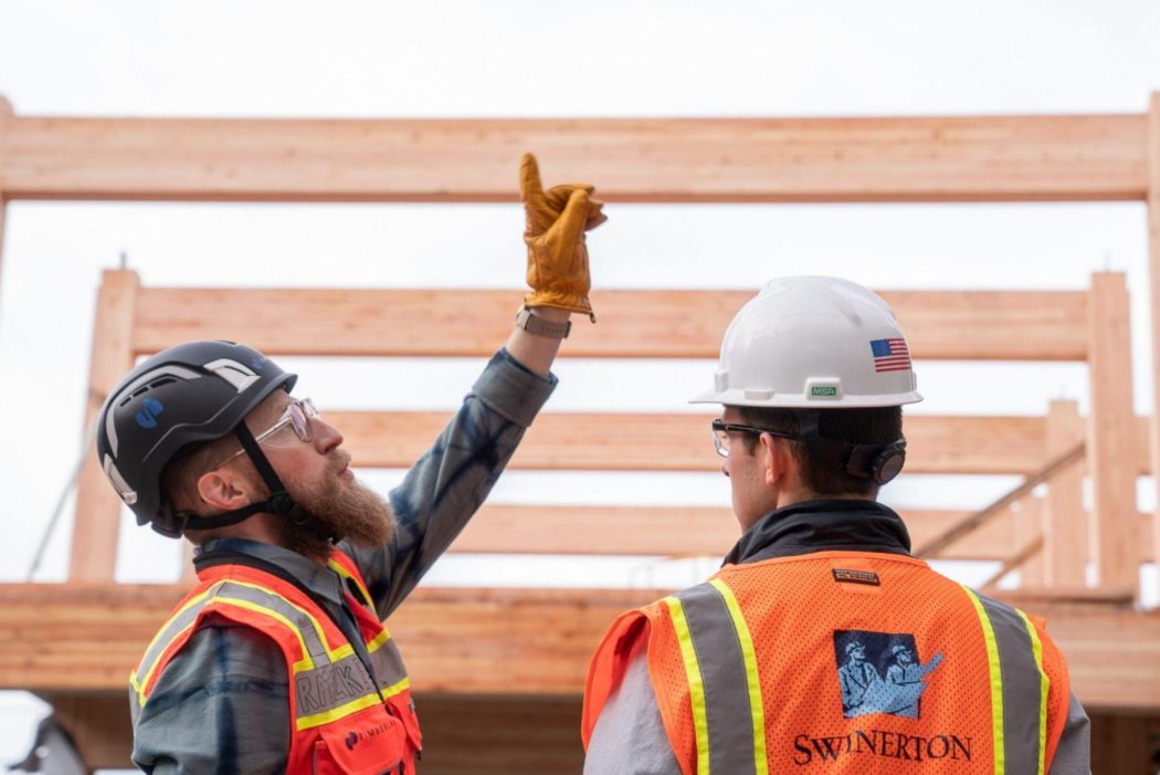 Mass Timber Installation for Portland's new Thesis HQ, a four-story built-to-suit office structure in the city's iconic NW district