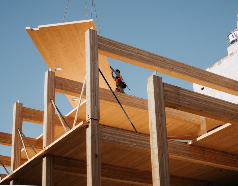 Thesis Agency - Portland, OR. Mass timber glulam installation